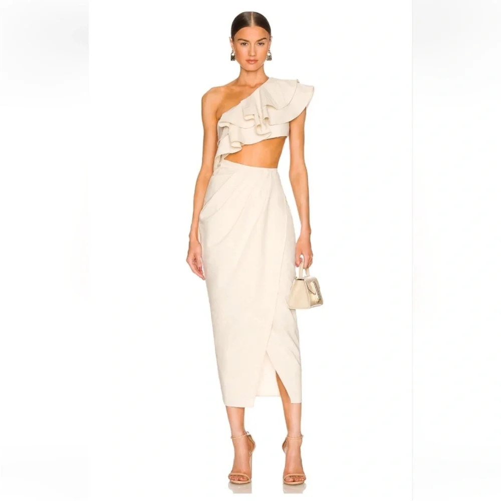 YAURA Elegant One-Shoulder Cream Dress - Picture 1 of 7